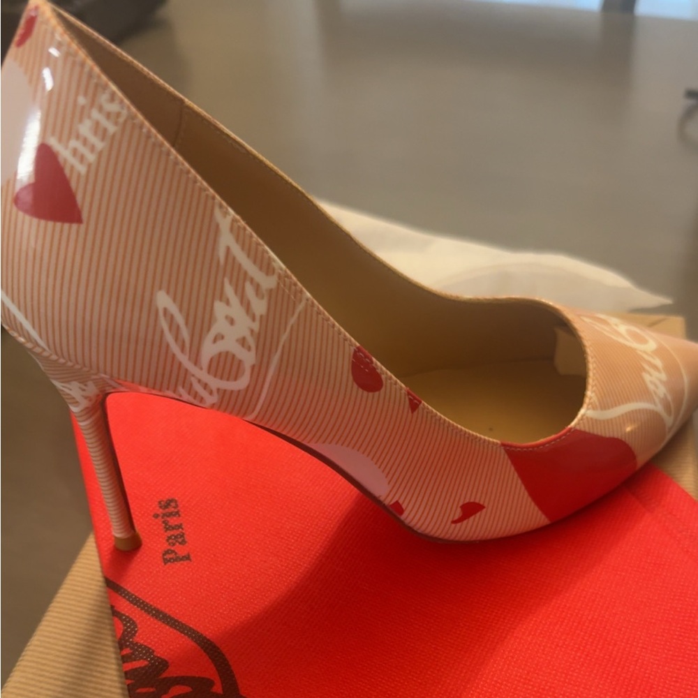 Christian Louboutin Red and Cream Patterned Pumps